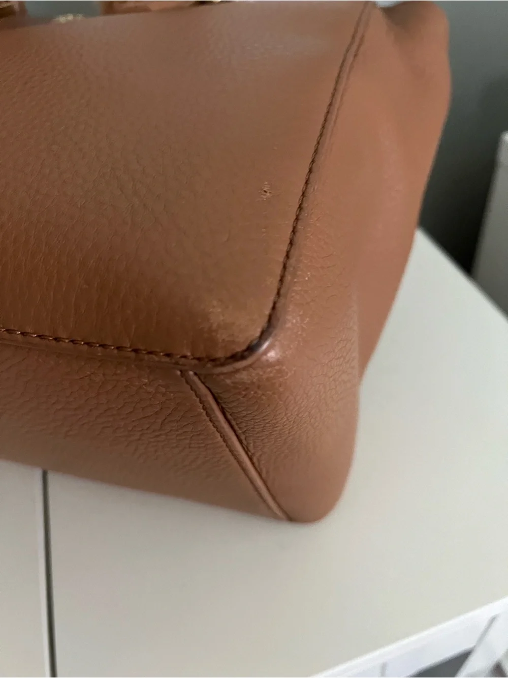 Tory Burch Tan Pebbled Leather Satchel with Wallet and Pom Charm